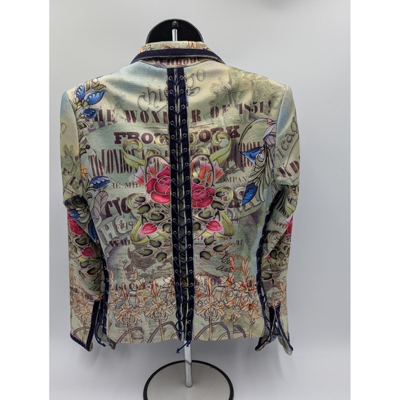 BOHO CHIC Tattoo Floral Lace Up Blazer Jacket Women Size 6 - Picture 5 of 16